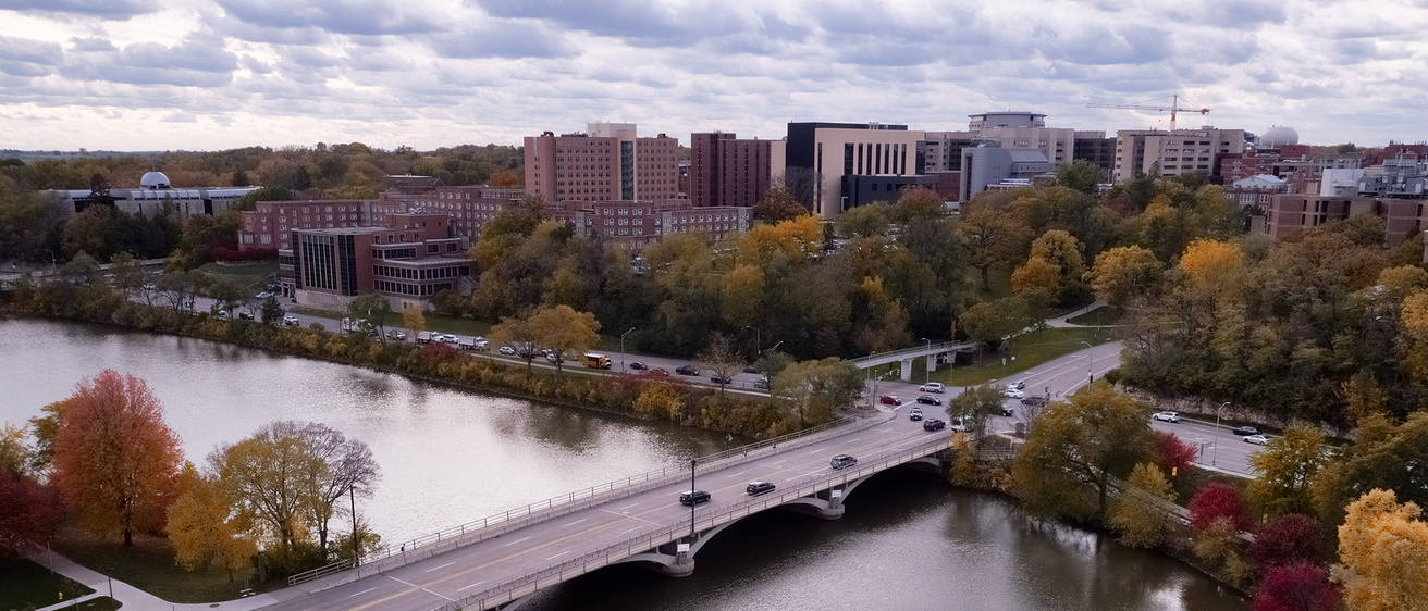 Hubbard Park and the Iowa Rivder drone fall photo