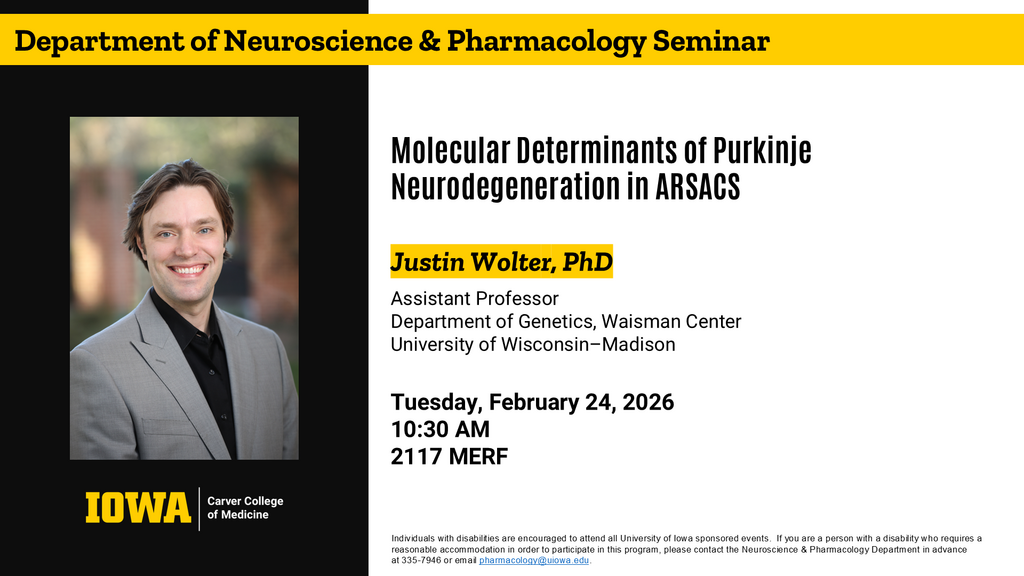 Neuroscience and Pharmacology Seminar - Justin Wolter, PhD promotional image