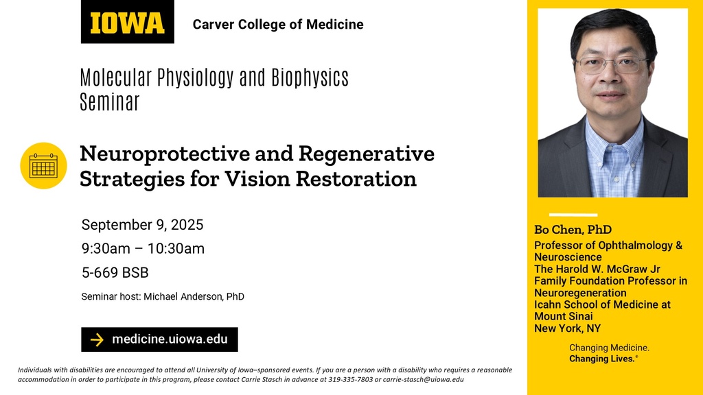 Molecular Physiology and Biophysics Seminar, Bo Chen, PhD promotional image